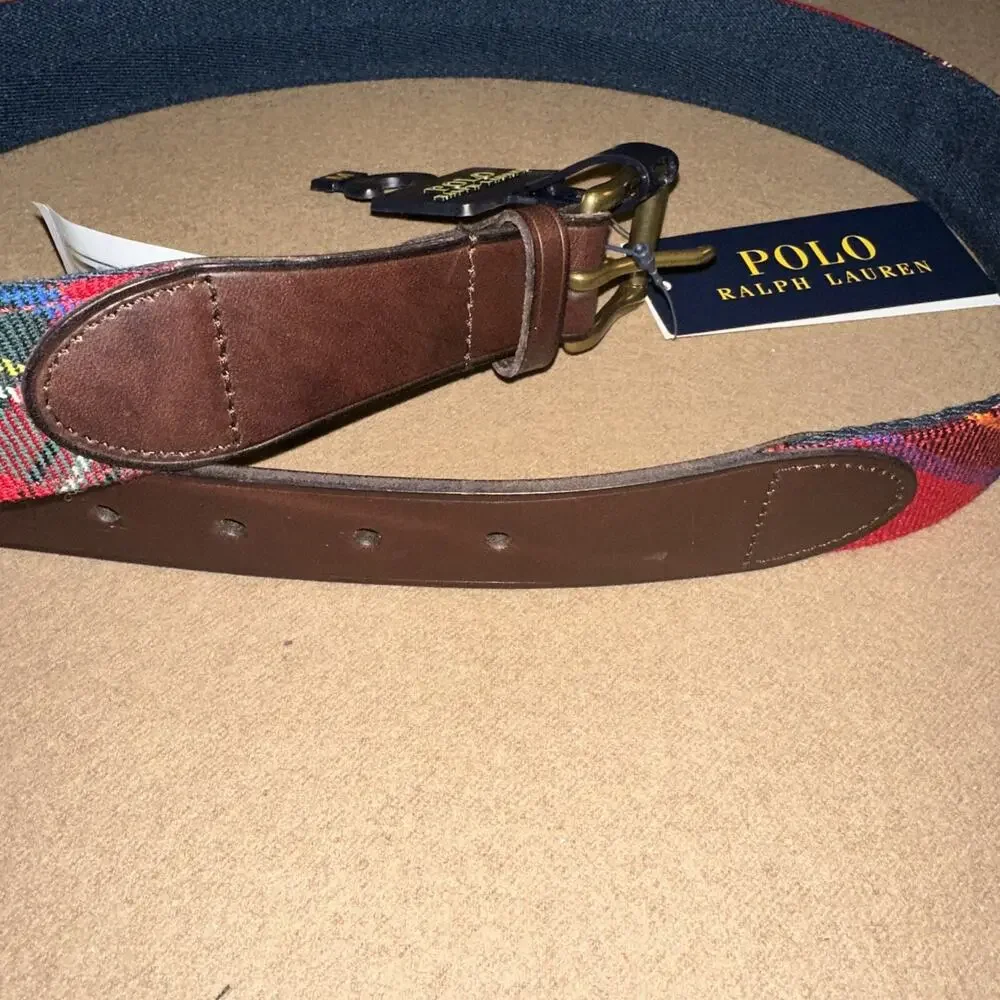 Polo Ralph Lauren Men’s Medium Leather-Trim Tartan Belt Lochcarron Scotland